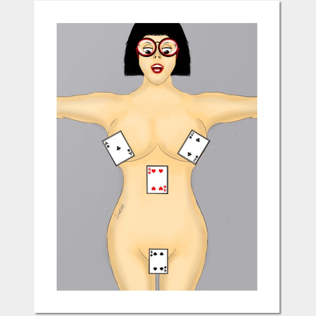 Erotic Girl Playing with Cards Wall Art by DELVANIMA ART